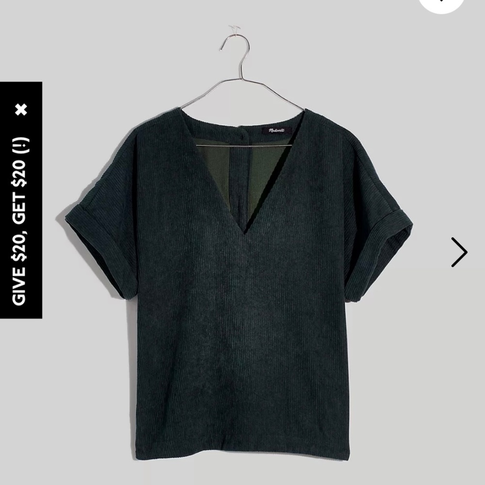 Madewell emerald courderoy v neck
